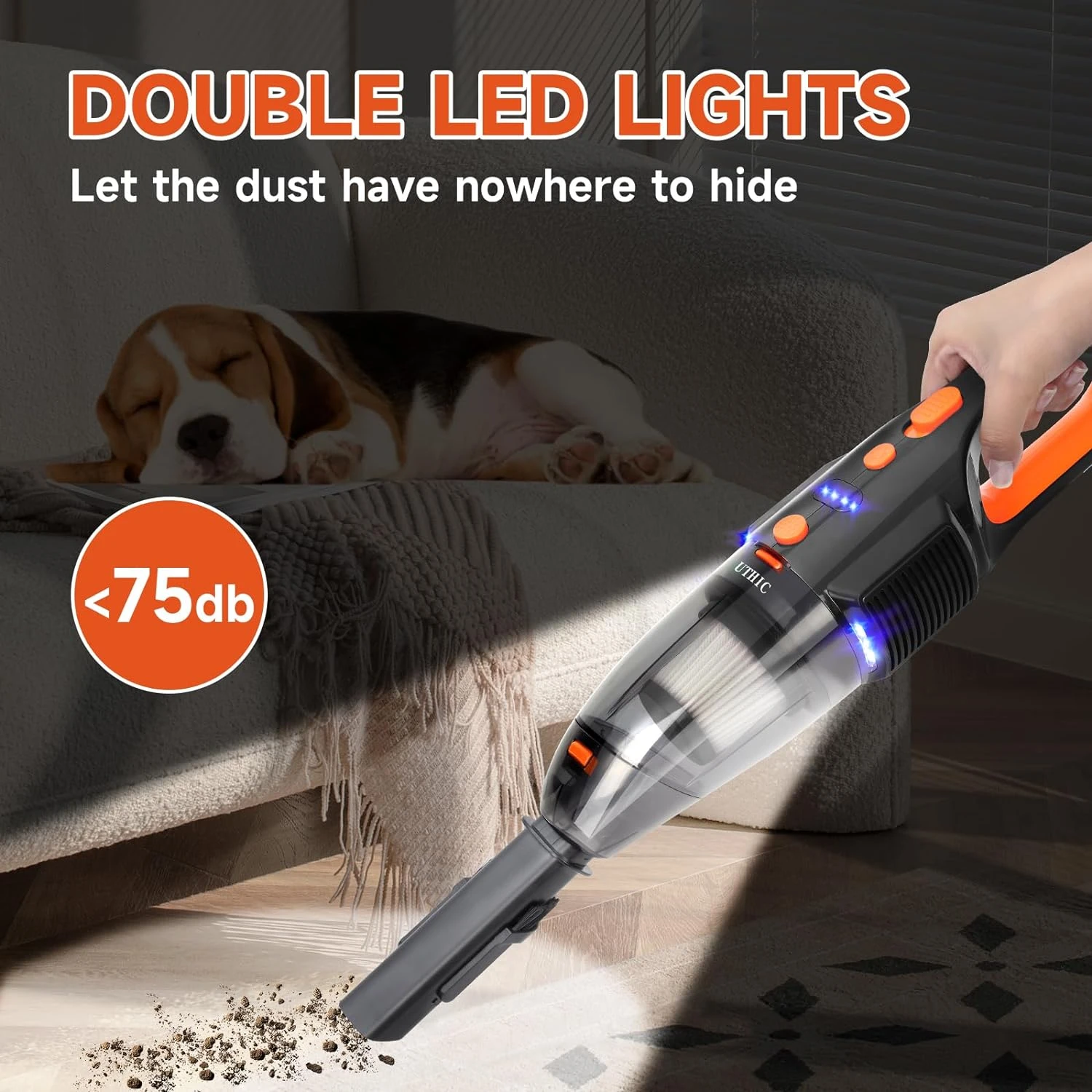 UTHIC Car Vacuum Cordless Rechargeable With 2 Filters,Cordless Vacuum Cleaner With 9000Pa Strong Suction,Mini Portable Hand Vacuum Cordless With Large-Capacity Battery,30min Runtime&Double LED Light 7 UTHIC Car Vacuum Cordless Rechargeable With 2 Filters,Cordless Vacuum Cleaner With 9000Pa Strong Suction,Mini Portable Hand Vacuum Cordless With Large-Capacity Battery,30min Runtime&Double LED Light - Image 5