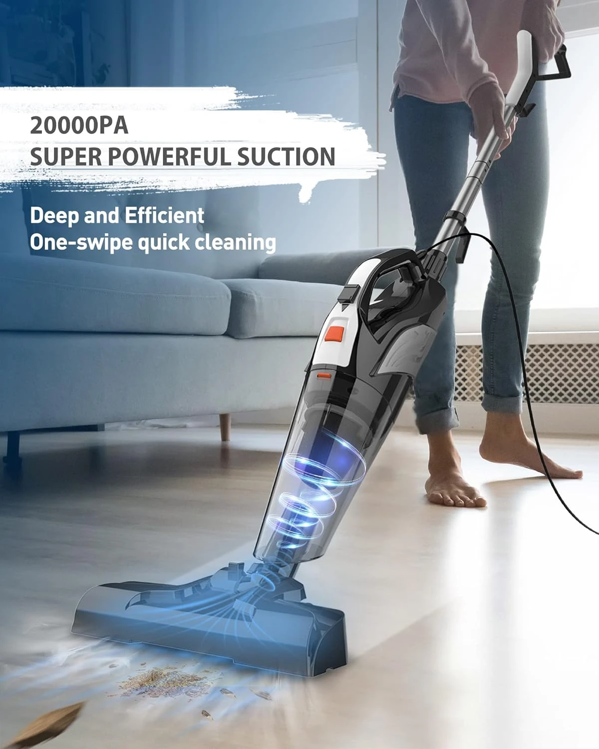 Hihhy Stick-Vacuum Cleaner-Corded Small-Handheld Vacuum - Lightweight Electric Brooms, 20Kpa Powerful Suction 4-in-1 Portable 600W Bagless Mini Hand Vac For Home Pet Hair Hard Wood Floor 5 Hihhy Stick-Vacuum Cleaner-Corded Small-Handheld Vacuum - Lightweight Electric Brooms, 20Kpa Powerful Suction 4-in-1 Portable 600W Bagless Mini Hand Vac For Home Pet Hair Hard Wood Floor - Image 3