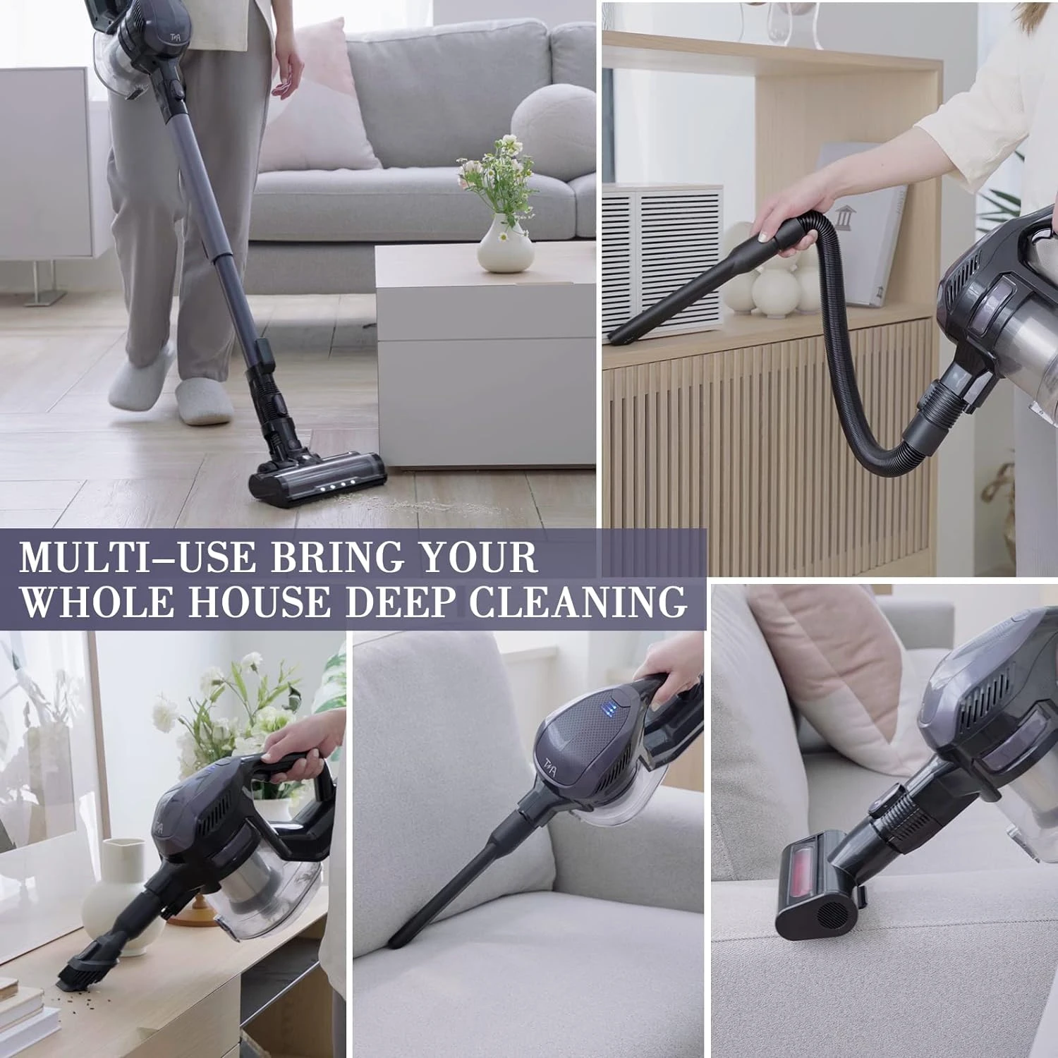TMA Cordless Vacuum Cleaner, 250W 25Kpa Stick Vacuum Cleaner With 8-Cell Large Battery For 40 Mins Runtime, 4 Filters, 1.3L Dust Cup, T220 7 TMA Cordless Vacuum Cleaner, 250W 25Kpa Stick Vacuum Cleaner With 8-Cell Large Battery For 40 Mins Runtime, 4 Filters, 1.3L Dust Cup, T220 - Image 5