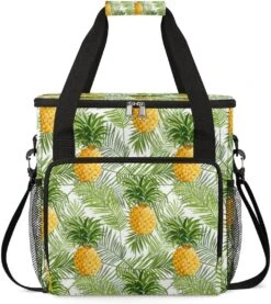 Cfpolar Coffee Maker Carrying Bag Tropical Palm Leaves And Pineapples Travel Coffee Machine Bag Carrying Organizer Case Portable Single Serve Coffee Brewer Tote Bag Storage Bag For Camping Picnic