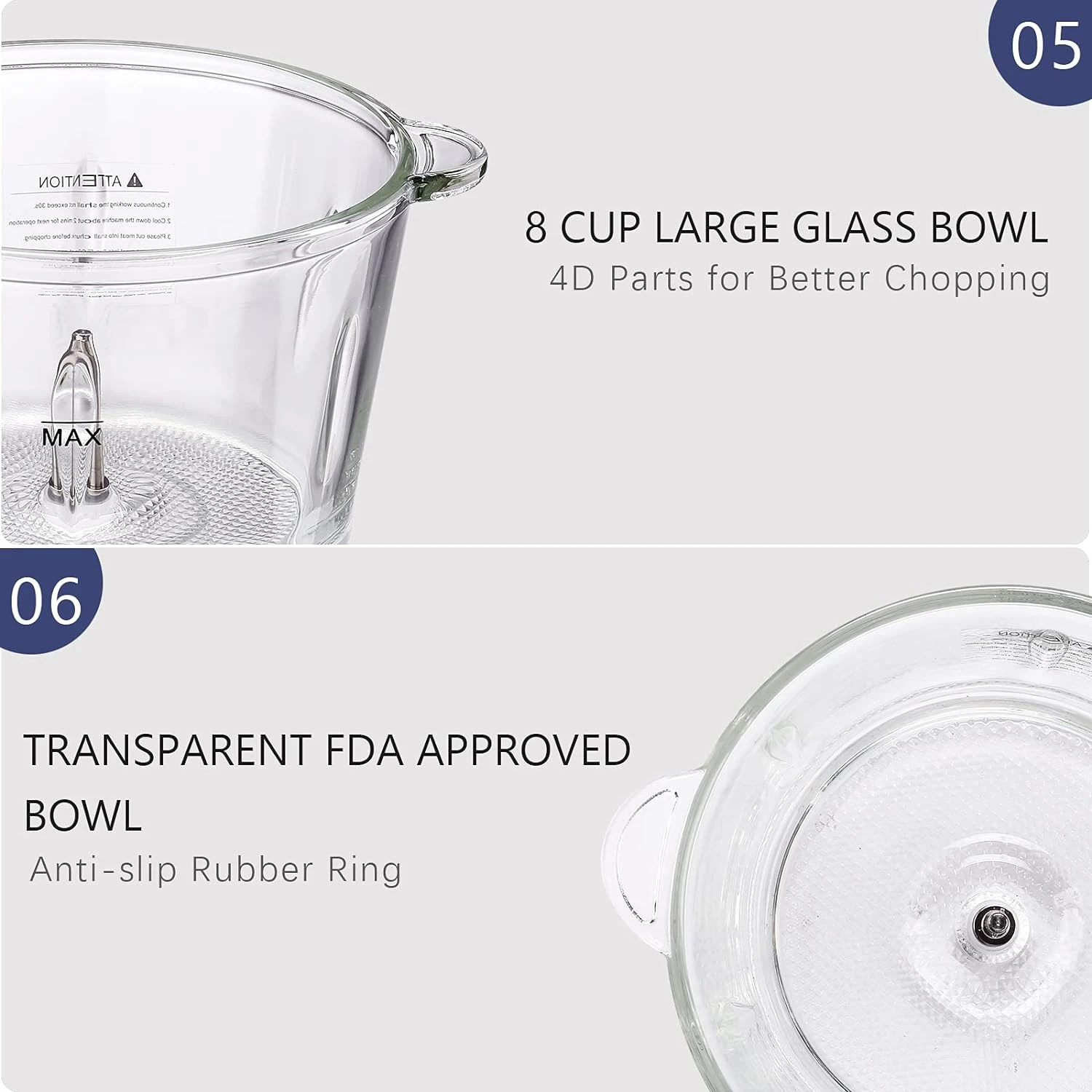 Electric Food Chopper, 8-Cup Food Processor By Homeleader, 2L Glass Bowl Grinder For Meat, Vegetables, Fruits And Nuts, Stainless Steel Motor Unit And 4 Sharp Blades, 300W 10 Electric Food Chopper, 8-Cup Food Processor By Homeleader, 2L Glass Bowl Grinder For Meat, Vegetables, Fruits And Nuts, Stainless Steel Motor Unit And 4 Sharp Blades, 300W - Image 8