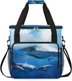 Cfpolar Coffee Maker Carrying Bag Hawaiian Sea Wave Dolphins Travel Coffee Machine Bag Carrying Organizer Case Portable Single Serve Coffee Brewer Tote Bag Storage Bag For Camping Picnic
