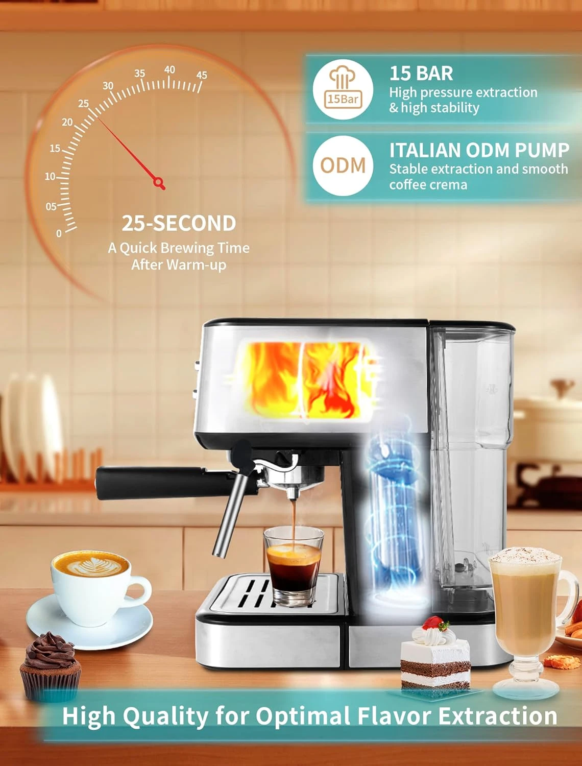 Gevi Espresso Machine 15 Bar Pump Pressure, Cappuccino Coffee Maker With Milk Foaming Steam Wand For Latte, Mocha, Cappuccino, 1.5L Water Tank, 1100W, Black3 6 Gevi Espresso Machine 15 Bar Pump Pressure, Cappuccino Coffee Maker With Milk Foaming Steam Wand For Latte, Mocha, Cappuccino, 1.5L Water Tank, 1100W, Black3 - Image 4