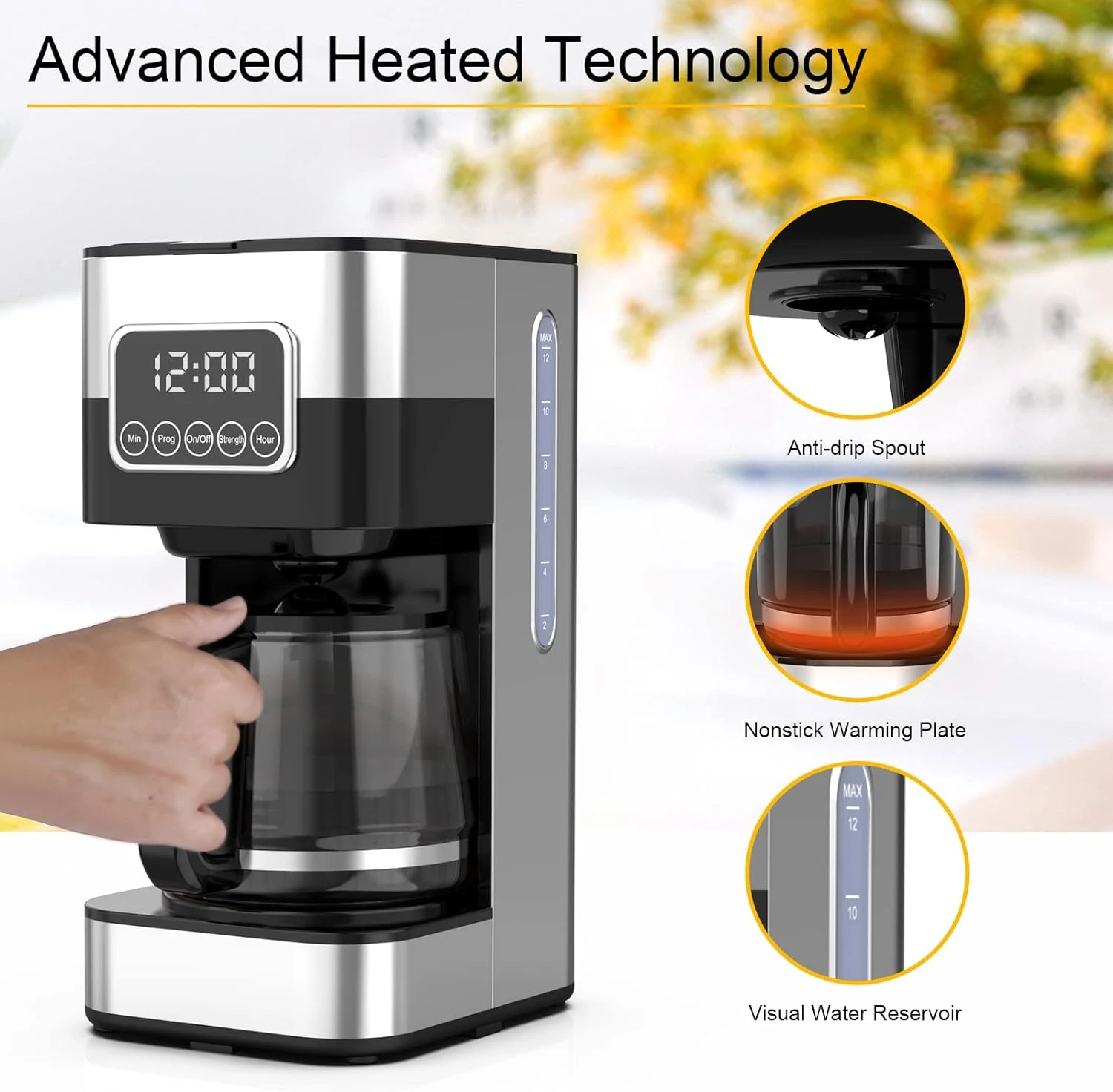 ANNAPU 10-Cup Programmable Coffee Maker: Automatic Drip Coffeemaker With Reusable Filter & Coffee Pot, Brew Strength Control, Keep Warm & Power Off, Smart Anti-Drip System,Black And Stainless Steel 6 ANNAPU 10-Cup Programmable Coffee Maker: Automatic Drip Coffeemaker With Reusable Filter & Coffee Pot, Brew Strength Control, Keep Warm & Power Off, Smart Anti-Drip System,Black And Stainless Steel - Image 4