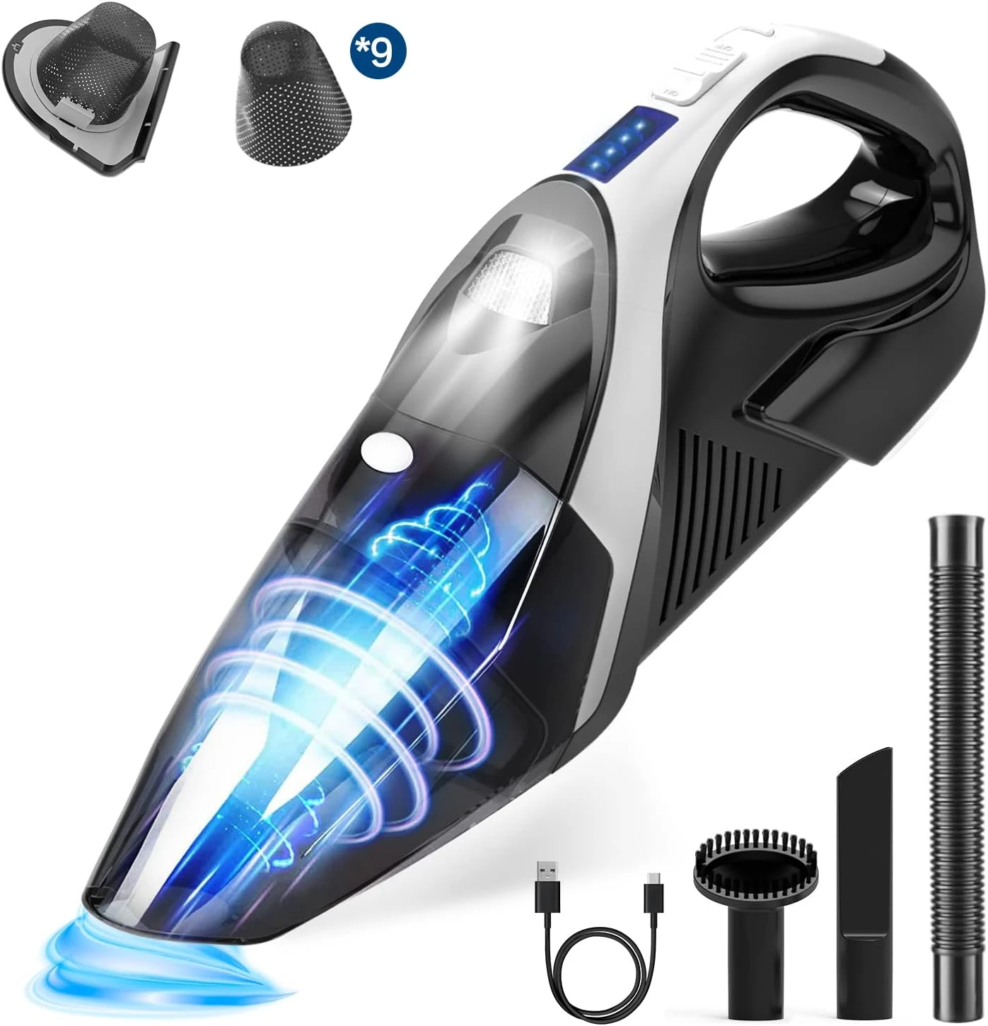 Hihhy Handheld-Vacuum Car-Vacuum Cordless-Cleaner Rechargeable - 9000Pa Powerful Portable Mini Hand Vac With LED Light, Lightweight Hand Held For Home And Car 3 Hihhy Handheld-Vacuum Car-Vacuum Cordless-Cleaner Rechargeable - 9000Pa Powerful Portable Mini Hand Vac With LED Light, Lightweight Hand Held For Home And Car