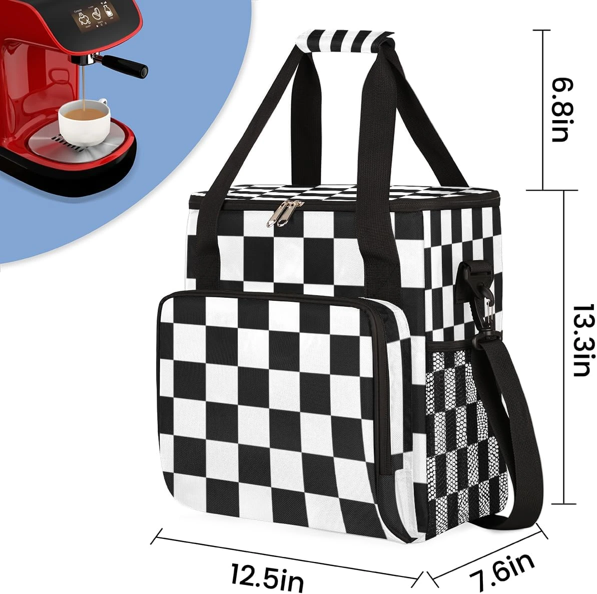 Cfpolar Coffee Maker Carrying Bag Black White Checkerboard Plaid Travel Coffee Machine Bag Carrying Organizer Case Portable Single Serve Coffee Brewer Tote Bag Storage Bag For Camping Picnic 5 Cfpolar Coffee Maker Carrying Bag Black White Checkerboard Plaid Travel Coffee Machine Bag Carrying Organizer Case Portable Single Serve Coffee Brewer Tote Bag Storage Bag For Camping Picnic - Image 3