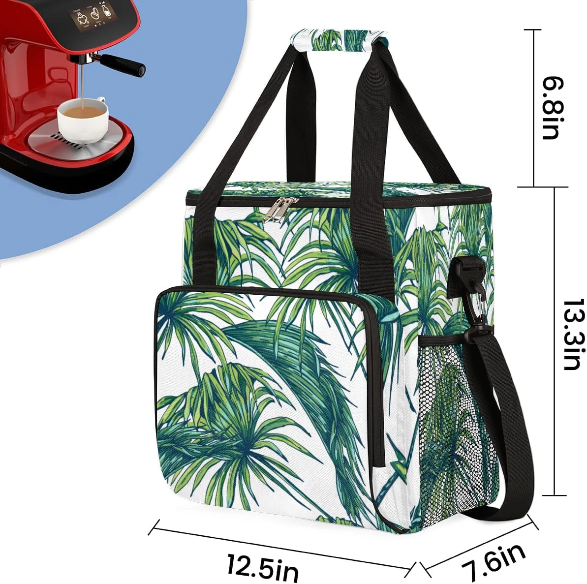 Cfpolar Coffee Maker Carrying Bag Green Leaves Palm Travel Coffee Machine Bag Carrying Organizer Case Portable Single Serve Coffee Brewer Tote Bag Storage Bag For Camping Picnic 5 Cfpolar Coffee Maker Carrying Bag Green Leaves Palm Travel Coffee Machine Bag Carrying Organizer Case Portable Single Serve Coffee Brewer Tote Bag Storage Bag For Camping Picnic - Image 3