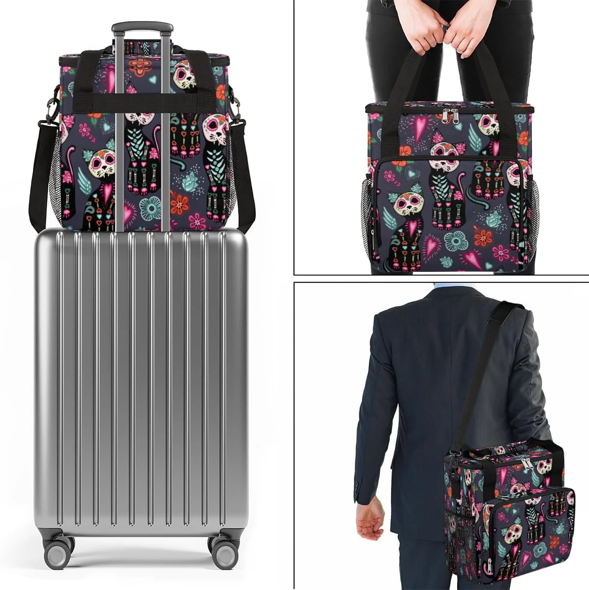 Cfpolar Coffee Maker Carrying Bag Day Of Dead Sugar Skull Cats Travel Coffee Machine Bag Carrying Organizer Case Portable Single Serve Coffee Brewer Tote Bag Storage Bag For Camping Picnic 10 Cfpolar Coffee Maker Carrying Bag Day Of Dead Sugar Skull Cats Travel Coffee Machine Bag Carrying Organizer Case Portable Single Serve Coffee Brewer Tote Bag Storage Bag For Camping Picnic - Image 8