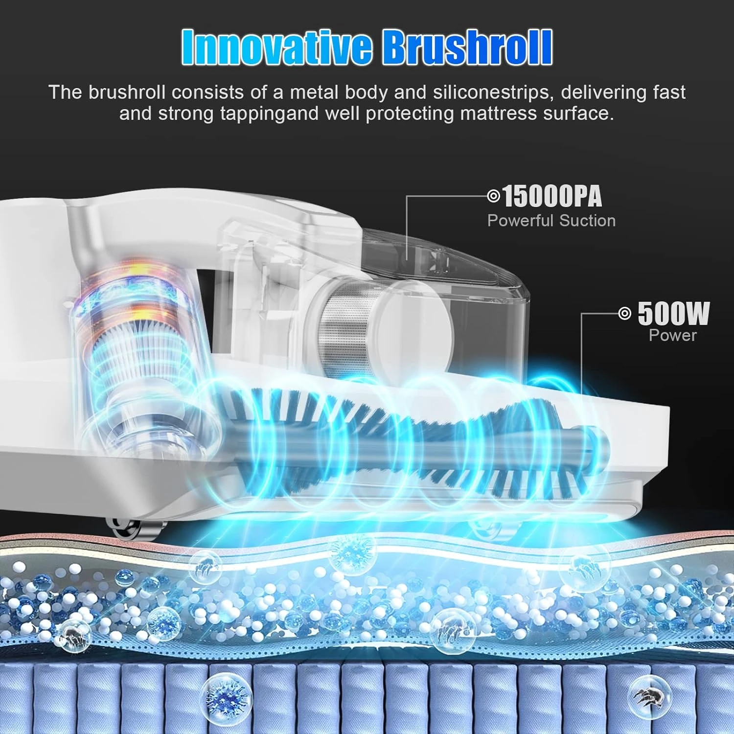 Kovshuiwe Mattress Vacuum Cleaner, UV Handheld Vacuum With 12Kpa Strong Suction And Low Noise, HEPA, Corded Bed Vacuum Cleaner, Cleaning Of Mattresses, Sofas, Pet Hair, Carpets, White 5 Kovshuiwe Mattress Vacuum Cleaner, UV Handheld Vacuum With 12Kpa Strong Suction And Low Noise, HEPA, Corded Bed Vacuum Cleaner, Cleaning Of Mattresses, Sofas, Pet Hair, Carpets, White - Image 3