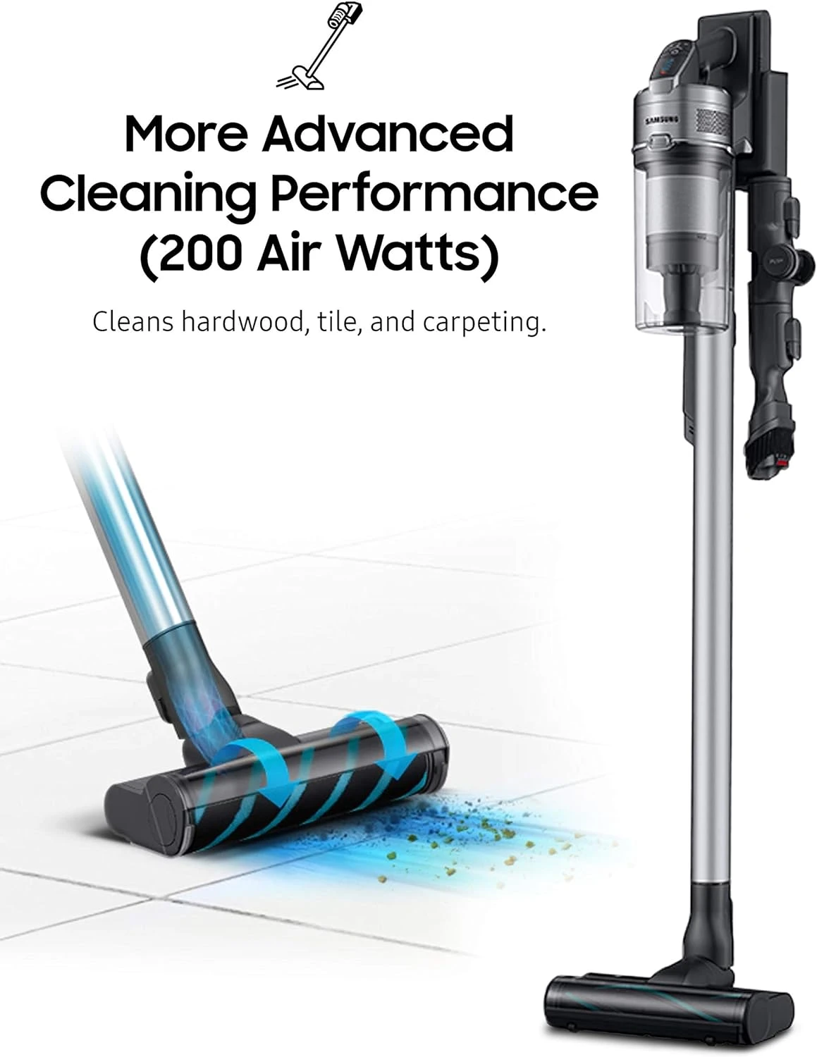 Samsung Jet 75 Stick Cordless Lightweight Vacuum Cleaner With Removable Long Lasting Battery And 200 Air Watt Suction Power, Complete With 180 Deg Swivel Brush, Titan Silver 7 Samsung Jet 75 Stick Cordless Lightweight Vacuum Cleaner With Removable Long Lasting Battery And 200 Air Watt Suction Power, Complete With 180 Deg Swivel Brush, Titan Silver - Image 5