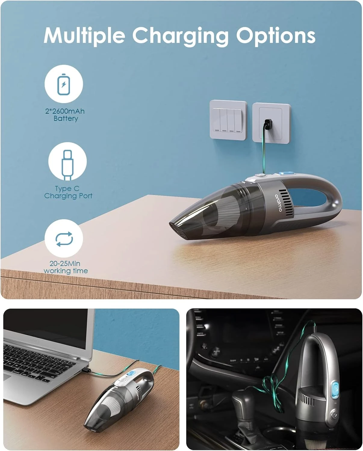 Oraimo Cordless Handheld Vacuum, Hand Held Vacuuming Cordless, Car Vacuum Cleaner Cordless, Effortlessly Clean Every Nook And Cranny, Lightweight, 3.5H Fast-Charging And Portable For Car, Home, Office 9 Oraimo Cordless Handheld Vacuum, Hand Held Vacuuming Cordless, Car Vacuum Cleaner Cordless, Effortlessly Clean Every Nook And Cranny, Lightweight, 3.5H Fast-Charging And Portable For Car, Home, Office - Image 7