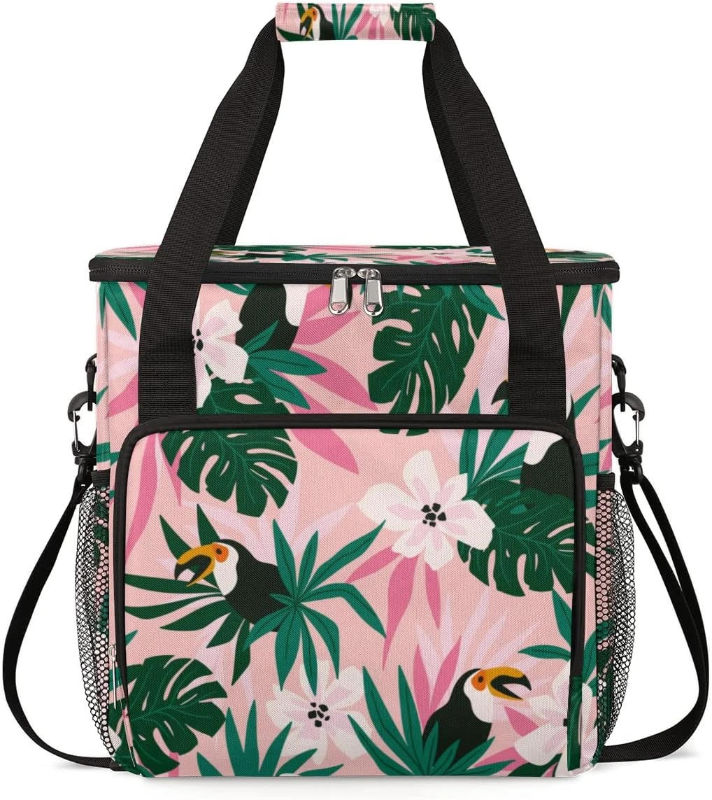 Cfpolar Flowers Leaf Coffee Maker Carrying Bag, Tropic Parrot Waterproof Travel Storage Bag, Portable Coffee Machine Tote Bag With Shoulder Strap For Single Serve Coffee Maker