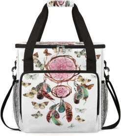 Cfpolar Coffee Maker Carrying Bag Dreamcatcher Boho Butterfly Travel Coffee Machine Bag Carrying Organizer Case Portable Single Serve Coffee Brewer Tote Bag Storage Bag For Camping Picnic