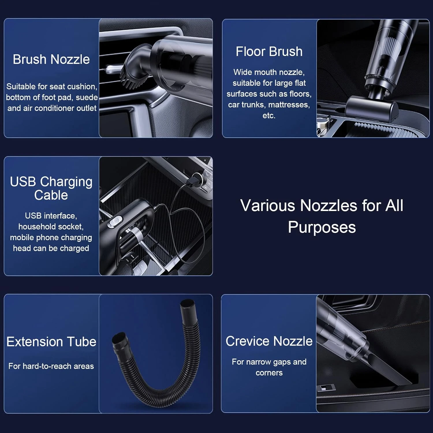 CHUYI Handheld Vacuum Cleaner, Rechargeable Mini Portable Wet And Dry Wireless Car Vacuum Cleaner With HEPA Filters For All-Round Cleaning, With Floor Brush, Various Nozzles, And Storage Bag 6 CHUYI Handheld Vacuum Cleaner, Rechargeable Mini Portable Wet And Dry Wireless Car Vacuum Cleaner With HEPA Filters For All-Round Cleaning, With Floor Brush, Various Nozzles, And Storage Bag - Image 4