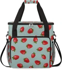 Cfpolar Coffee Maker Carrying Bag Strawberry Travel Coffee Machine Bag Carrying Organizer Case Portable Single Serve Coffee Brewer Tote Bag Storage Bag For Camping Picnic