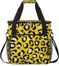 Cfpolar Coffee Maker Carrying Bag Yellow Leopard Print Travel Coffee Machine Bag Carrying Organizer Case Portable Single Serve Coffee Brewer Tote Bag Storage Bag For Camping Picnic