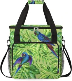 Cfpolar Coffee Maker Carrying Bag Tropical Pattern Bird Parrots Travel Coffee Machine Bag Carrying Organizer Case Portable Single Serve Coffee Brewer Tote Bag Storage Bag For Camping Picnic