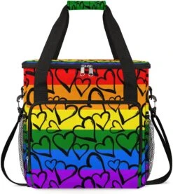 Cfpolar Coffee Maker Carrying Bag Lgbt Pride Love Heart Travel Coffee Machine Bag Carrying Organizer Case Portable Single Serve Coffee Brewer Tote Bag Storage Bag For Camping Picnic