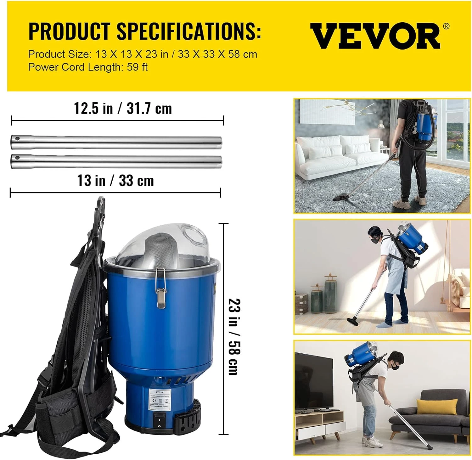 VEVOR 3.6qt Backpack Vacuum Cleaner, Blue 9 VEVOR 3.6qt Backpack Vacuum Cleaner, Blue - Image 7