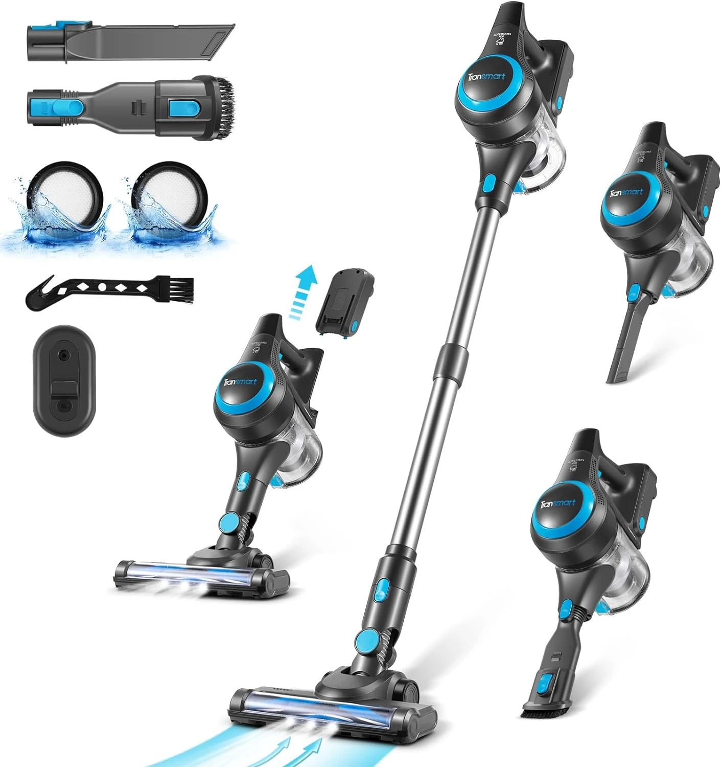 Transmart 6-in-1 Cordless Vacuum Cleaner, Lightweight Stick Vacuum With Powerful Suction, Battery Detachable & Rechargeable With Max 40 Min Runtime, Ideal For Cleaning Hard Floor Pet Hair