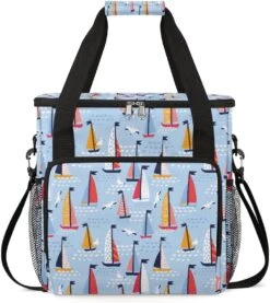 Cfpolar Coffee Maker Carrying Bag Colorful Sailboat Travel Coffee Machine Bag Carrying Organizer Case Portable Single Serve Coffee Brewer Tote Bag Storage Bag For Camping Picnic