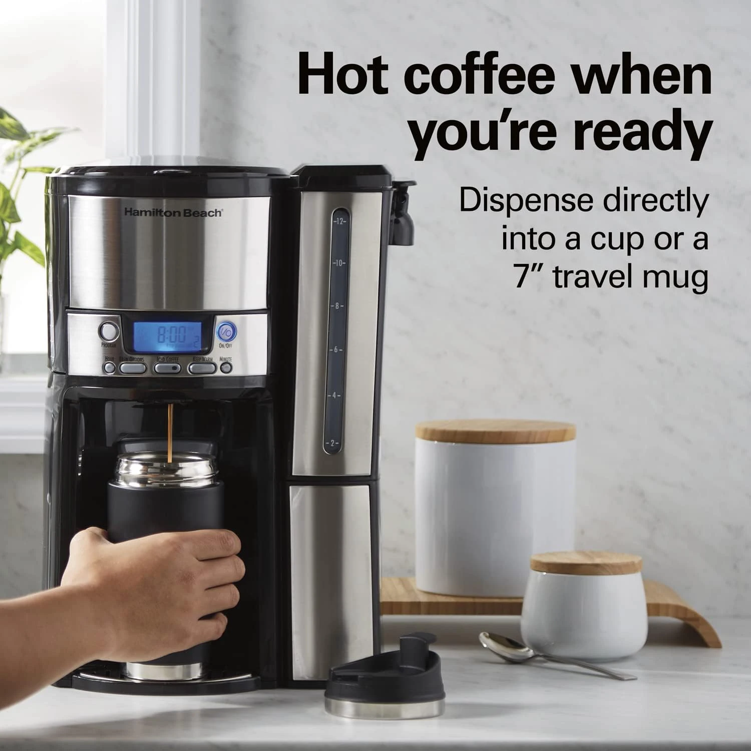 Hamilton Beach One Press Programmable Dispensing Drip Coffee Maker With 12 Cup Internal Brew Pot, Water Reservoir, Black & Stainless (47950) 6 Hamilton Beach One Press Programmable Dispensing Drip Coffee Maker With 12 Cup Internal Brew Pot, Water Reservoir, Black & Stainless (47950) - Image 4