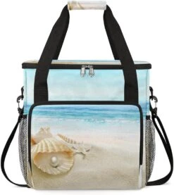 Cfpolar Coffee Maker Carrying Bag Seashell Pearl Beach Travel Coffee Machine Bag Carrying Organizer Case Portable Single Serve Coffee Brewer Tote Bag Storage Bag For Camping Picnic