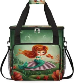 Cfpolar Coffee Maker Carrying Bag Cartoon Mermaid Seashell Travel Coffee Machine Bag Carrying Organizer Case Portable Single Serve Coffee Brewer Tote Bag Storage Bag For Camping Picnic