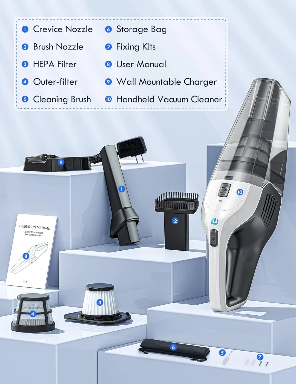 Handheld Vacuum 8000Pa, Wall-Mounted Rechargeable Powerful Hand-held Cordless Vacuum Cleaner With 30min Runtime, 3H Quick Charge Multipurpose Lightweight Hand Vacuum For Dust Carpet Stair Pet Hair 10 Handheld Vacuum 8000Pa, Wall-Mounted Rechargeable Powerful Hand-held Cordless Vacuum Cleaner With 30min Runtime, 3H Quick Charge Multipurpose Lightweight Hand Vacuum For Dust Carpet Stair Pet Hair - Image 8