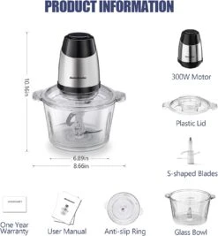 Electric Food Chopper, 8-Cup Food Processor By Homeleader, 2L Glass Bowl Grinder For Meat, Vegetables, Fruits And Nuts, Stainless Steel Motor Unit And 4 Sharp Blades, 300W 13 Electric Food Chopper, 8-Cup Food Processor By Homeleader, 2L Glass Bowl Grinder For Meat, Vegetables, Fruits And Nuts, Stainless Steel Motor Unit And 4 Sharp Blades, 300W -Small Appliance Store 71nbTyi404S. AC SL1500
