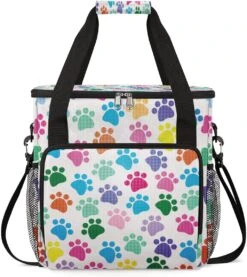 Cfpolar Coffee Maker Carrying Bag Colorful Paw Print Travel Coffee Machine Bag Carrying Organizer Case Portable Single Serve Coffee Brewer Tote Bag Storage Bag For Camping Picnic