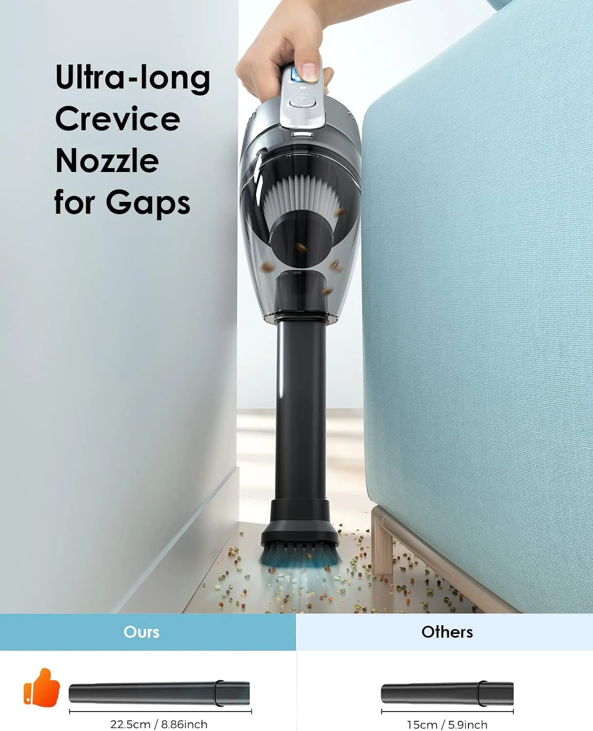 Oraimo Cordless Handheld Vacuum, Hand Held Vacuuming Cordless, Car Vacuum Cleaner Cordless, Effortlessly Clean Every Nook And Cranny, Lightweight, 3.5H Fast-Charging And Portable For Car, Home, Office 5 Oraimo Cordless Handheld Vacuum, Hand Held Vacuuming Cordless, Car Vacuum Cleaner Cordless, Effortlessly Clean Every Nook And Cranny, Lightweight, 3.5H Fast-Charging And Portable For Car, Home, Office - Image 3