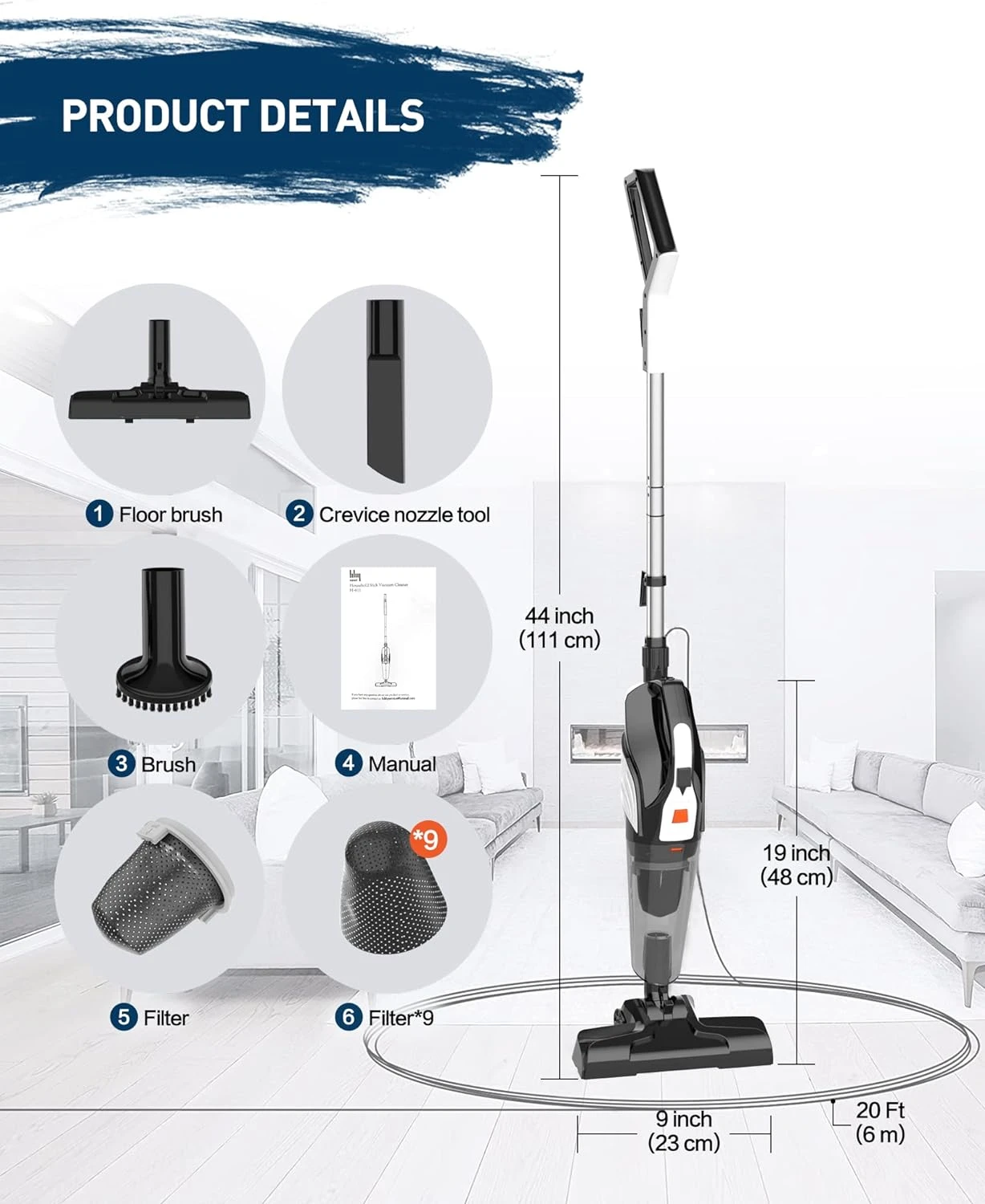 Hihhy Stick-Vacuum Cleaner-Corded Small-Handheld Vacuum - Lightweight Electric Brooms, 20Kpa Powerful Suction 4-in-1 Portable 600W Bagless Mini Hand Vac For Home Pet Hair Hard Wood Floor 9 Hihhy Stick-Vacuum Cleaner-Corded Small-Handheld Vacuum - Lightweight Electric Brooms, 20Kpa Powerful Suction 4-in-1 Portable 600W Bagless Mini Hand Vac For Home Pet Hair Hard Wood Floor - Image 7