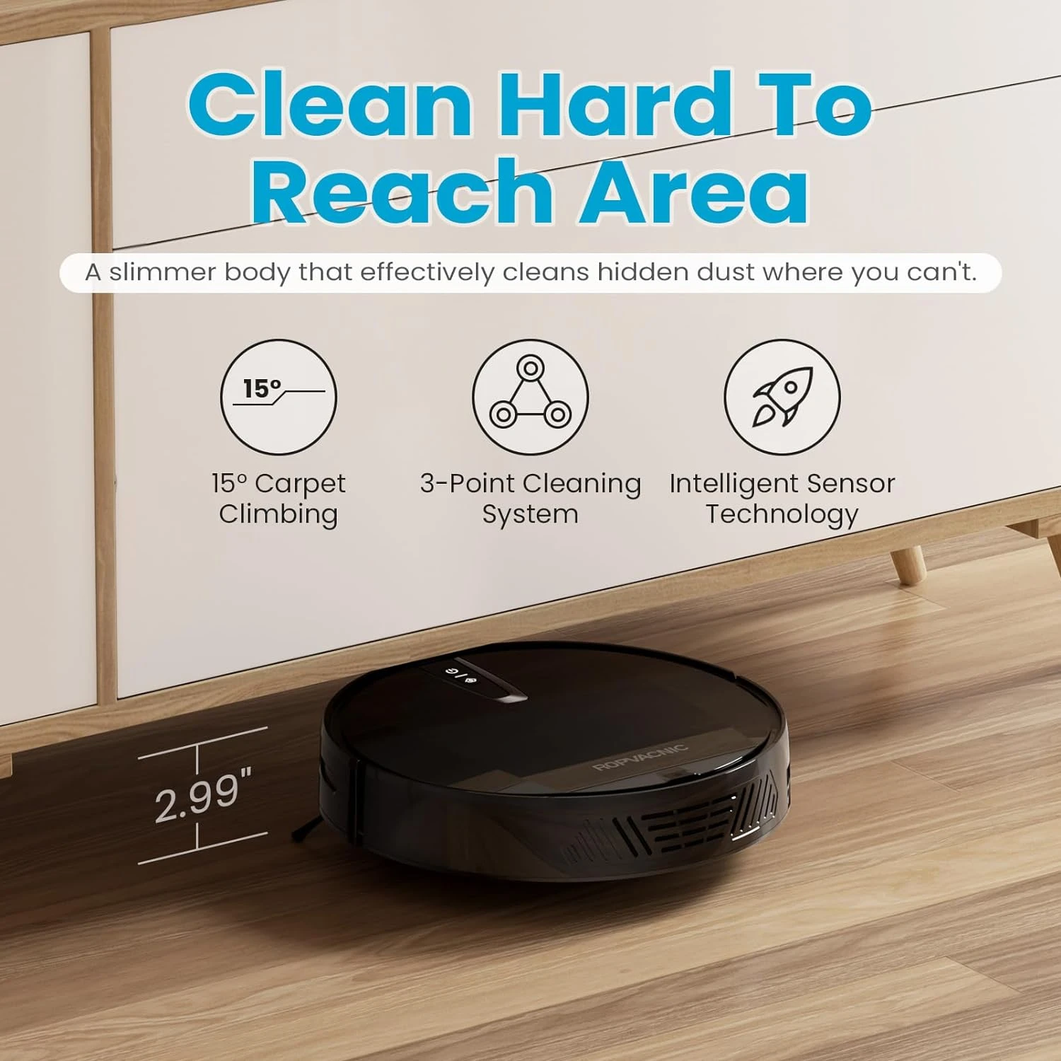 ROPVACNIC Robot Vacuum Cleaner With 3000Pa Cyclone Suction, APP/Voice/Remote Control, Automatic Self-Charging Robotic Vacuum, Scheduled Cleaning, Ideal For Pet Hair, Hard Floor, Low Carpet 5 ROPVACNIC Robot Vacuum Cleaner With 3000Pa Cyclone Suction, APP/Voice/Remote Control, Automatic Self-Charging Robotic Vacuum, Scheduled Cleaning, Ideal For Pet Hair, Hard Floor, Low Carpet - Image 3