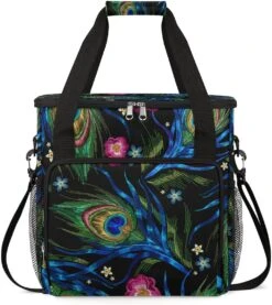 Cfpolar Coffee Maker Carrying Bag Pretty Peacock Feather Travel Coffee Machine Bag Carrying Organizer Case Portable Single Serve Coffee Brewer Tote Bag Storage Bag For Camping Picnic