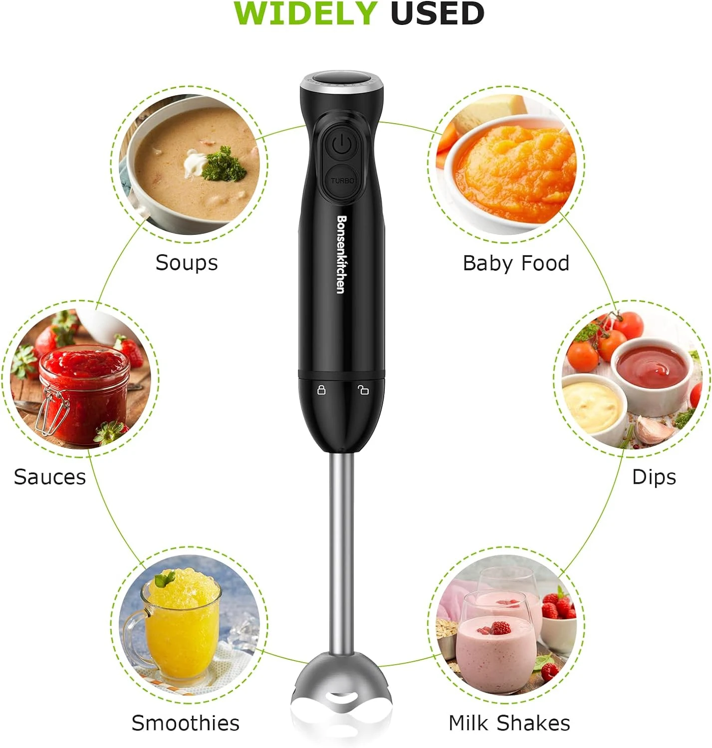 Bonsenkitchen Handheld Blender, Electric Hand Blender 12-Speed & Turbo Mode, Immersion Blender Portable Stick Mixer With Stainless Steel Blades For Soup, Smoothie, Puree, Baby Food 4 Bonsenkitchen Handheld Blender, Electric Hand Blender 12-Speed & Turbo Mode, Immersion Blender Portable Stick Mixer With Stainless Steel Blades For Soup, Smoothie, Puree, Baby Food - Image 2