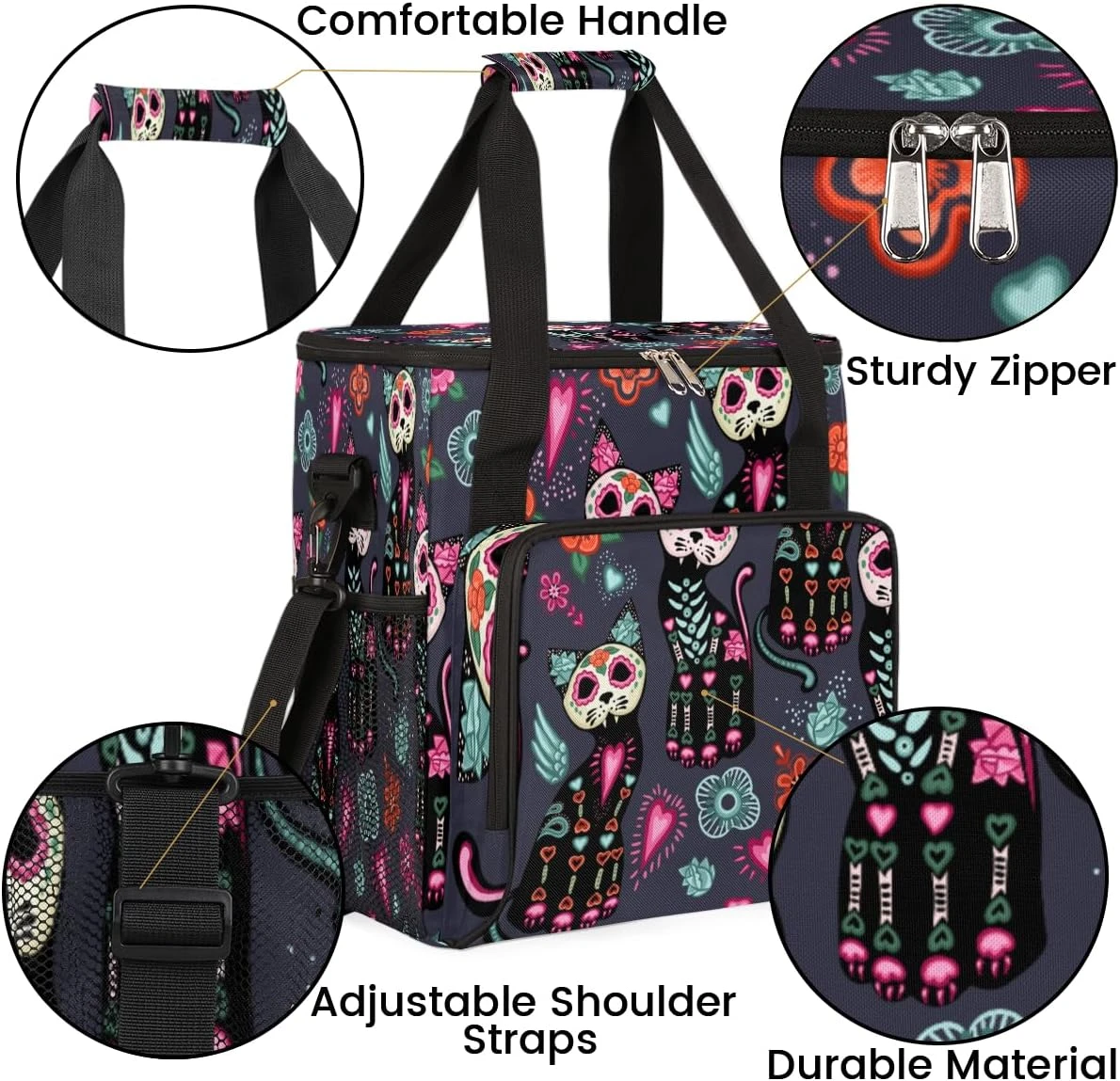 Cfpolar Coffee Maker Carrying Bag Day Of Dead Sugar Skull Cats Travel Coffee Machine Bag Carrying Organizer Case Portable Single Serve Coffee Brewer Tote Bag Storage Bag For Camping Picnic 9 Cfpolar Coffee Maker Carrying Bag Day Of Dead Sugar Skull Cats Travel Coffee Machine Bag Carrying Organizer Case Portable Single Serve Coffee Brewer Tote Bag Storage Bag For Camping Picnic - Image 7