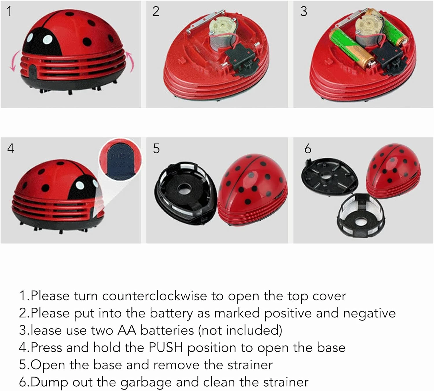 Fdit Mini Desktop Vacuum Cleaner Portable Beetle Vacuum Paper Handheld Ladybug Sweeper Crumb Ladybird For Cartoon Red Ladybird Scraper 8 Fdit Mini Desktop Vacuum Cleaner Portable Beetle Vacuum Paper Handheld Ladybug Sweeper Crumb Ladybird For Cartoon Red Ladybird Scraper - Image 6