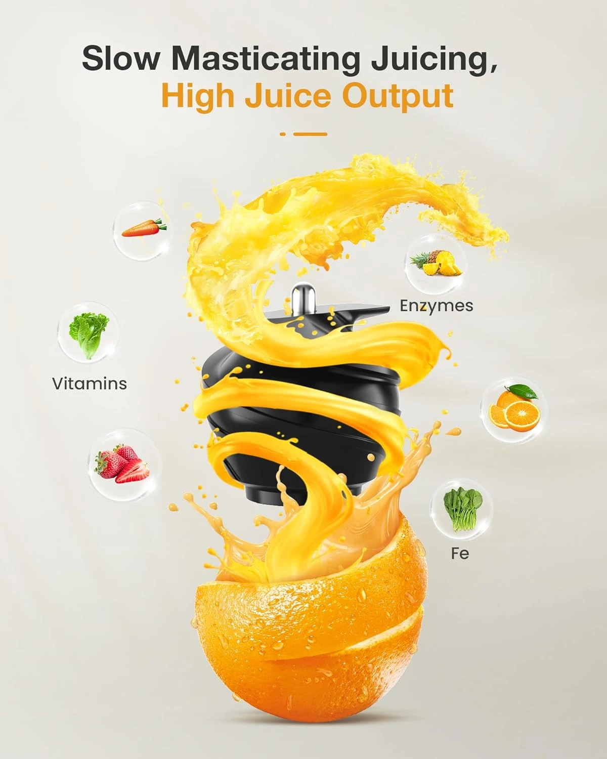 Cold Press Juicer, FEZEN Small Masticating Juicer For Fruits And Vegetables, Powerful Juice Extractor Machine With Compact Size And Space-Saving Feature, Very Easy To Clean (Updated) 4 Cold Press Juicer, FEZEN Small Masticating Juicer For Fruits And Vegetables, Powerful Juice Extractor Machine With Compact Size And Space-Saving Feature, Very Easy To Clean (Updated) - Image 2