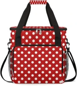 Cfpolar Coffee Maker Carrying Bag Red Polka Dot Printed Travel Coffee Machine Bag Carrying Organizer Case Portable Single Serve Coffee Brewer Tote Bag Storage Bag For Camping Picnic