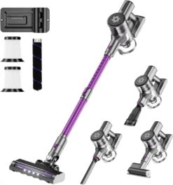 Cordless Vacuum Cleaner, 85AW Brushless Motor Deep Cleaner For Household Hard Floor & Carpet, 25Kpa Powerful Cleaner W/ 6-Cell 2200mAh Safety Proof Battery, Lightweight Pet Hair Vacuum (Purple)