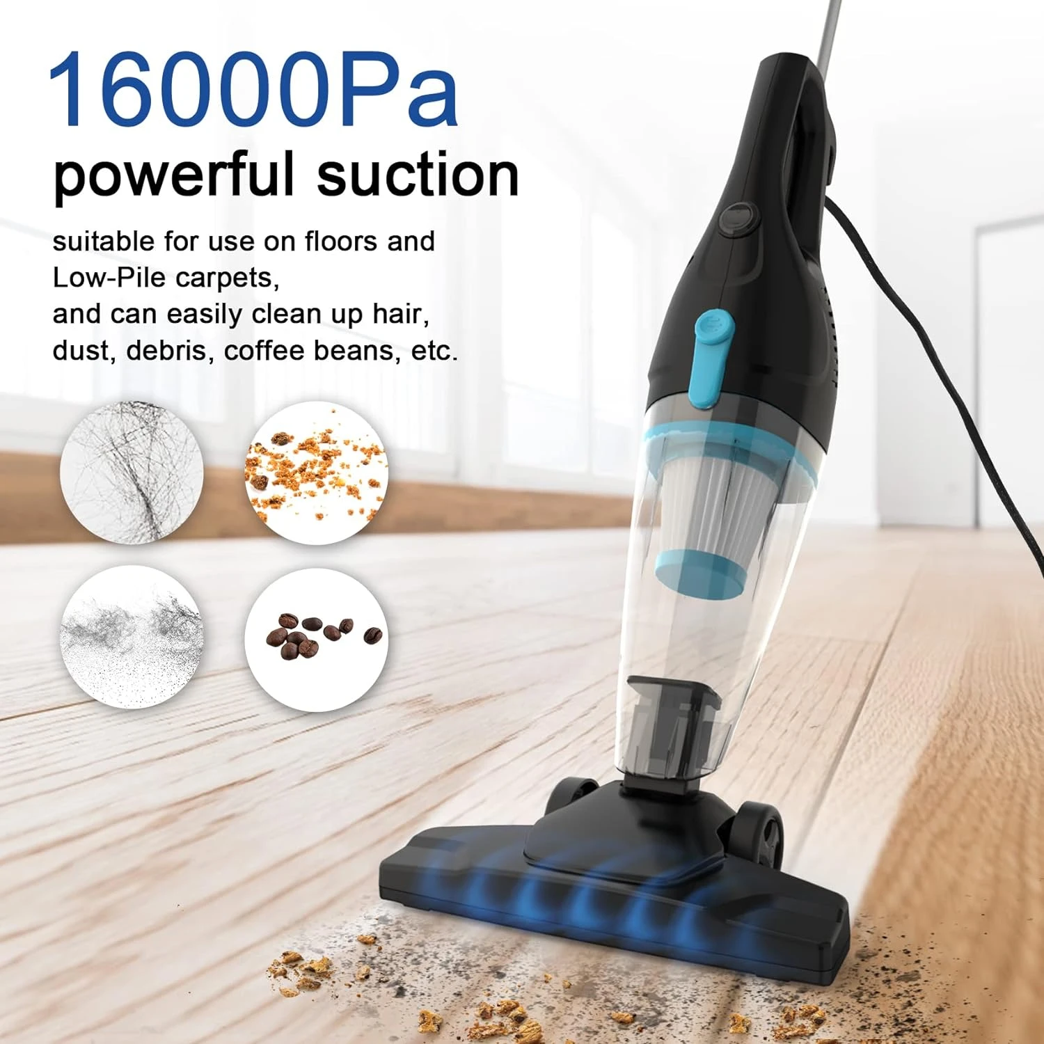 TC-JUNESUN Stick Vacuum Cleaner, 4 In 1 Lightweight Corded Vac With Handheld, 400W 15kpa Powerful Suction Small Dorm Vacuum Cleaner Portable With HEPA Filters, For Sofa, Curtains, Hard Floor, Pet Hair 8 TC-JUNESUN Stick Vacuum Cleaner, 4 In 1 Lightweight Corded Vac With Handheld, 400W 15kpa Powerful Suction Small Dorm Vacuum Cleaner Portable With HEPA Filters, For Sofa, Curtains, Hard Floor, Pet Hair - Image 6