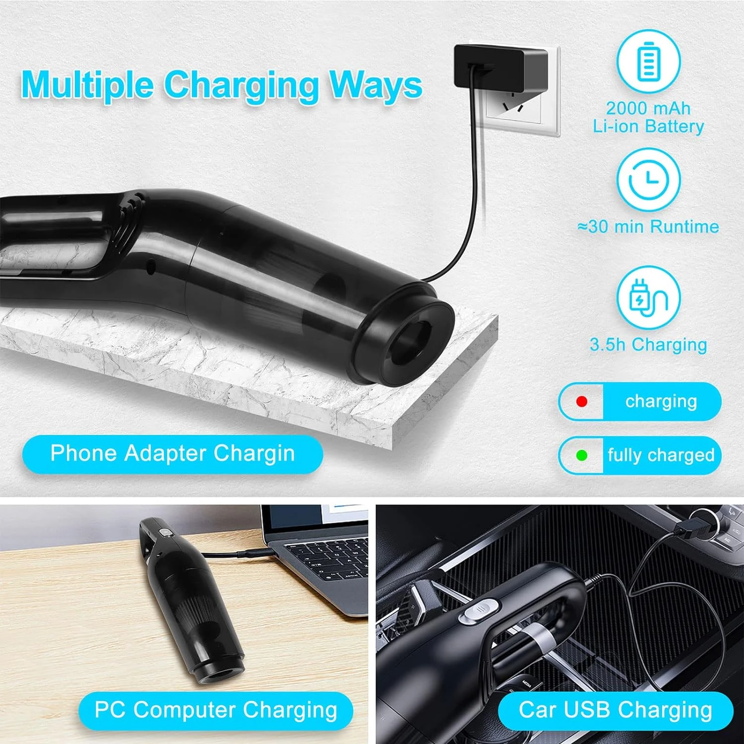 CHUYI Handheld Vacuum Cleaner, Rechargeable Mini Portable Wet And Dry Wireless Car Vacuum Cleaner With HEPA Filters For All-Round Cleaning, With Floor Brush, Various Nozzles, And Storage Bag 8 CHUYI Handheld Vacuum Cleaner, Rechargeable Mini Portable Wet And Dry Wireless Car Vacuum Cleaner With HEPA Filters For All-Round Cleaning, With Floor Brush, Various Nozzles, And Storage Bag - Image 6