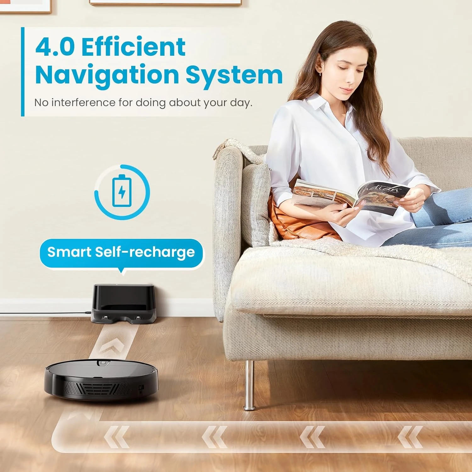 ROPVACNIC Robot Vacuum Cleaner With 3000Pa Cyclone Suction, APP/Voice/Remote Control, Automatic Self-Charging Robotic Vacuum, Scheduled Cleaning, Ideal For Pet Hair, Hard Floor, Low Carpet 6 ROPVACNIC Robot Vacuum Cleaner With 3000Pa Cyclone Suction, APP/Voice/Remote Control, Automatic Self-Charging Robotic Vacuum, Scheduled Cleaning, Ideal For Pet Hair, Hard Floor, Low Carpet - Image 4