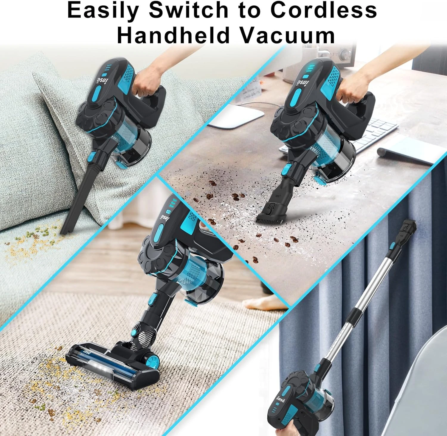 INSE Cordless Vacuum Cleaner, Lightweight Cordless Stick Vacuum With 2200mAh Battery, 6 In1 Versatile Rechargeable Vacuum Up To 45mins Runtime, Quiet Vacuum Cleaner For Hard Floor Pet Hair Home Car 7 INSE Cordless Vacuum Cleaner, Lightweight Cordless Stick Vacuum With 2200mAh Battery, 6 In1 Versatile Rechargeable Vacuum Up To 45mins Runtime, Quiet Vacuum Cleaner For Hard Floor Pet Hair Home Car - Image 5