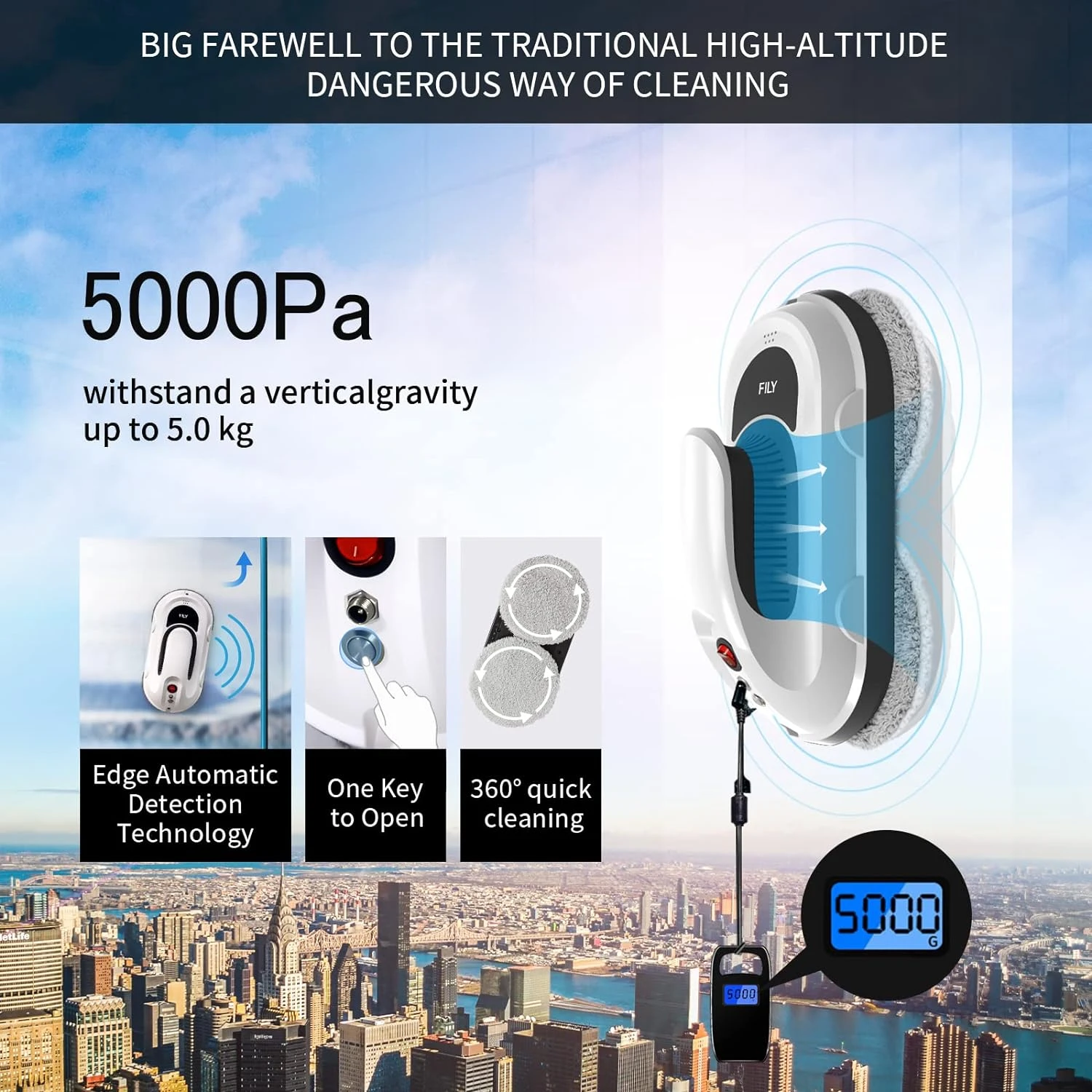 FILY S1PRO Window Cleaner Robot, 5000PA Strong Suction Smart Window Cleaner With One Key Start Function, APP&Control By Remote Control, Window Cleaner Tool For Indoor Outdoor High Windows Glass/Tiles 4 FILY S1PRO Window Cleaner Robot, 5000PA Strong Suction Smart Window Cleaner With One Key Start Function, APP&Control By Remote Control, Window Cleaner Tool For Indoor Outdoor High Windows Glass/Tiles - Image 2
