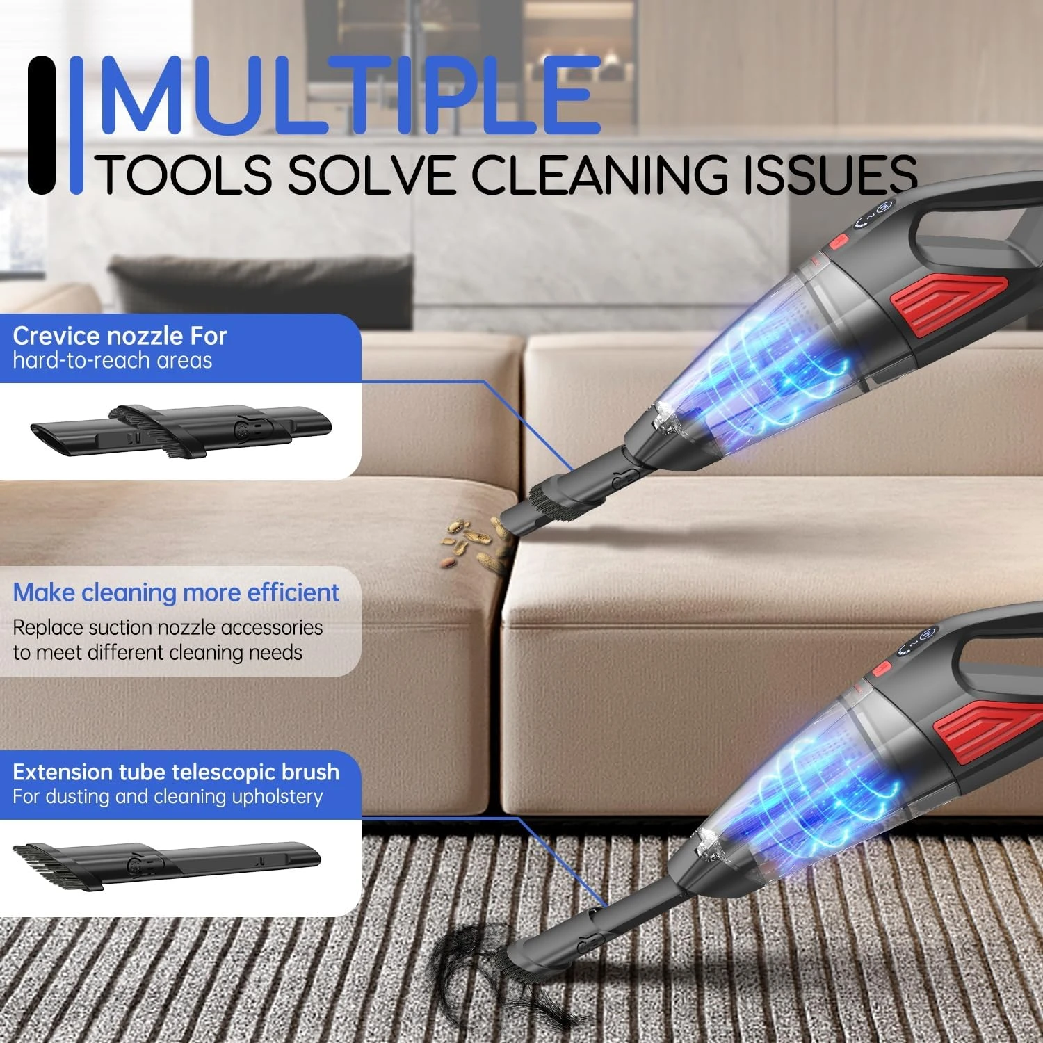 BSRCO Handheld Vacuum Cordless Rechargeable Car Vacuum 9000PA, Lightweight Portable Hand Vacuum, Hand Held Vacuum With 500ML Dustbin, Dust Busters Cordless Rechargeable Mini Vacuum For Car/Home 6 BSRCO Handheld Vacuum Cordless Rechargeable Car Vacuum 9000PA, Lightweight Portable Hand Vacuum, Hand Held Vacuum With 500ML Dustbin, Dust Busters Cordless Rechargeable Mini Vacuum For Car/Home - Image 4