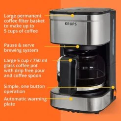 Krups Simply Brew Stainless Steel Drip Coffee Maker 5 Cup 650 Watts Coffee Filter, Drip Free, Dishwasher Safe Pot, Compact Silver And Black 19 Krups Simply Brew Stainless Steel Drip Coffee Maker 5 Cup 650 Watts Coffee Filter, Drip Free, Dishwasher Safe Pot, Compact Silver And Black -Small Appliance Store 81Fn sa3EML. AC SL1500