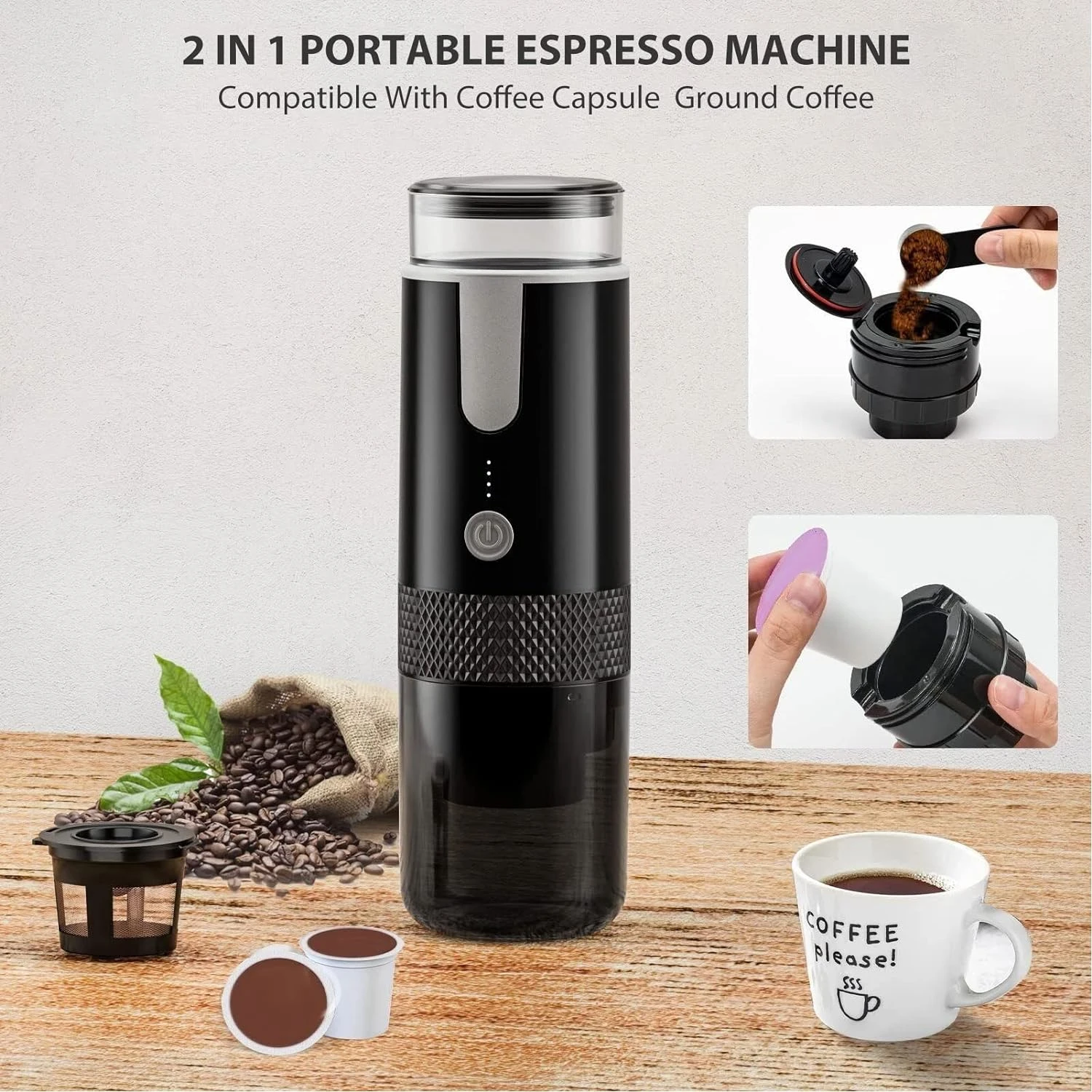 HURRISE Portable Coffee Machine Compatible For K Cup Capsules & Ground Coffee Handheld Coffee Maker Manually Operated For Camping Hiking, Driving, Home And Office 7 HURRISE Portable Coffee Machine Compatible For K Cup Capsules & Ground Coffee Handheld Coffee Maker Manually Operated For Camping Hiking, Driving, Home And Office - Image 5