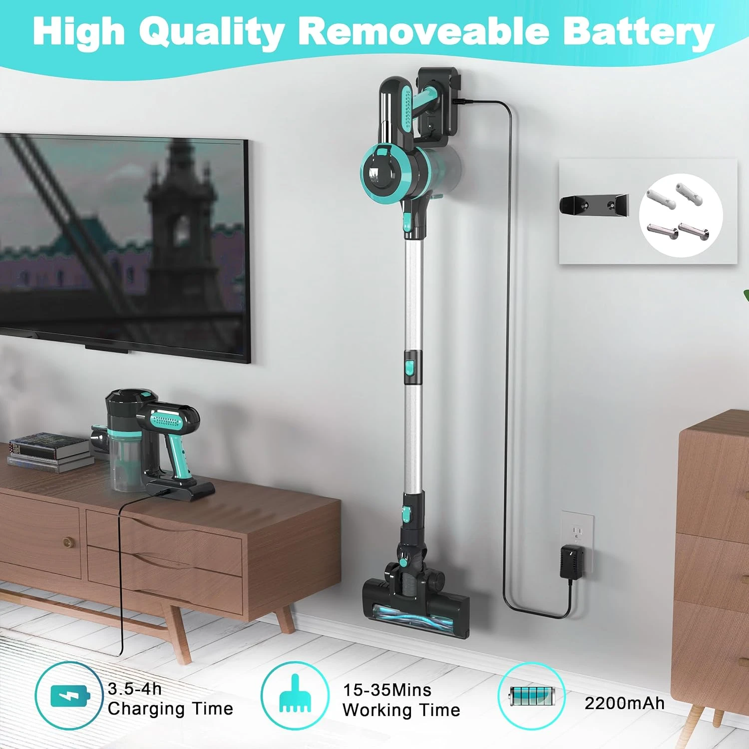 Foppapedretti Cordless Vacuum Cleaner, 25Kpa Powerful Stick Vacuum, 210W Brushless Motor 4-in-1 Rechargeable Vacuum With 2200mAh Battery Up To 35 Mins Runtime, Lightweight Vacuum Cleaner For Pet Hair 5 Foppapedretti Cordless Vacuum Cleaner, 25Kpa Powerful Stick Vacuum, 210W Brushless Motor 4-in-1 Rechargeable Vacuum With 2200mAh Battery Up To 35 Mins Runtime, Lightweight Vacuum Cleaner For Pet Hair - Image 3